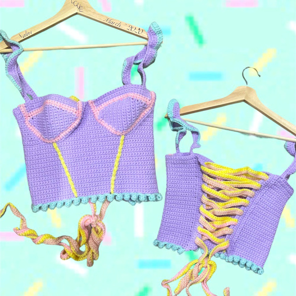Handmade crochet pastel corset lavender adjustable